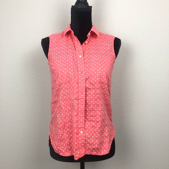 MADEWELL CORAL SLEEVELESS BUTTON DOWN W POLKA DOTS - Picture 2 of 8